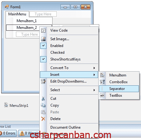C# menu-seperator